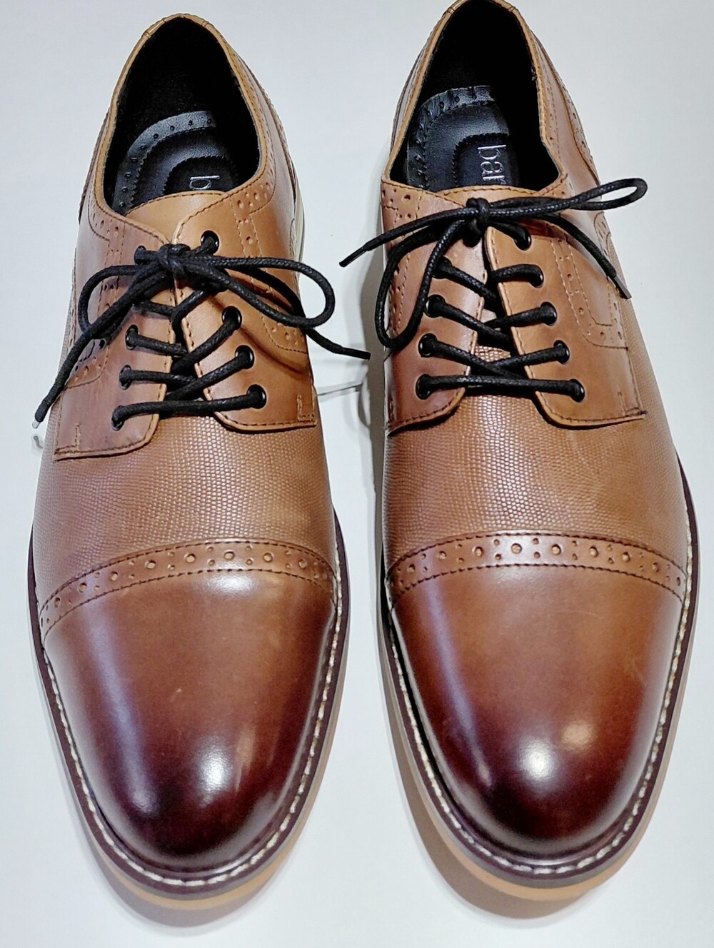 BAR III Men's Parker  Leather  Cap-Toe Brown Lace-Up Dress Shoes Size 10.5M